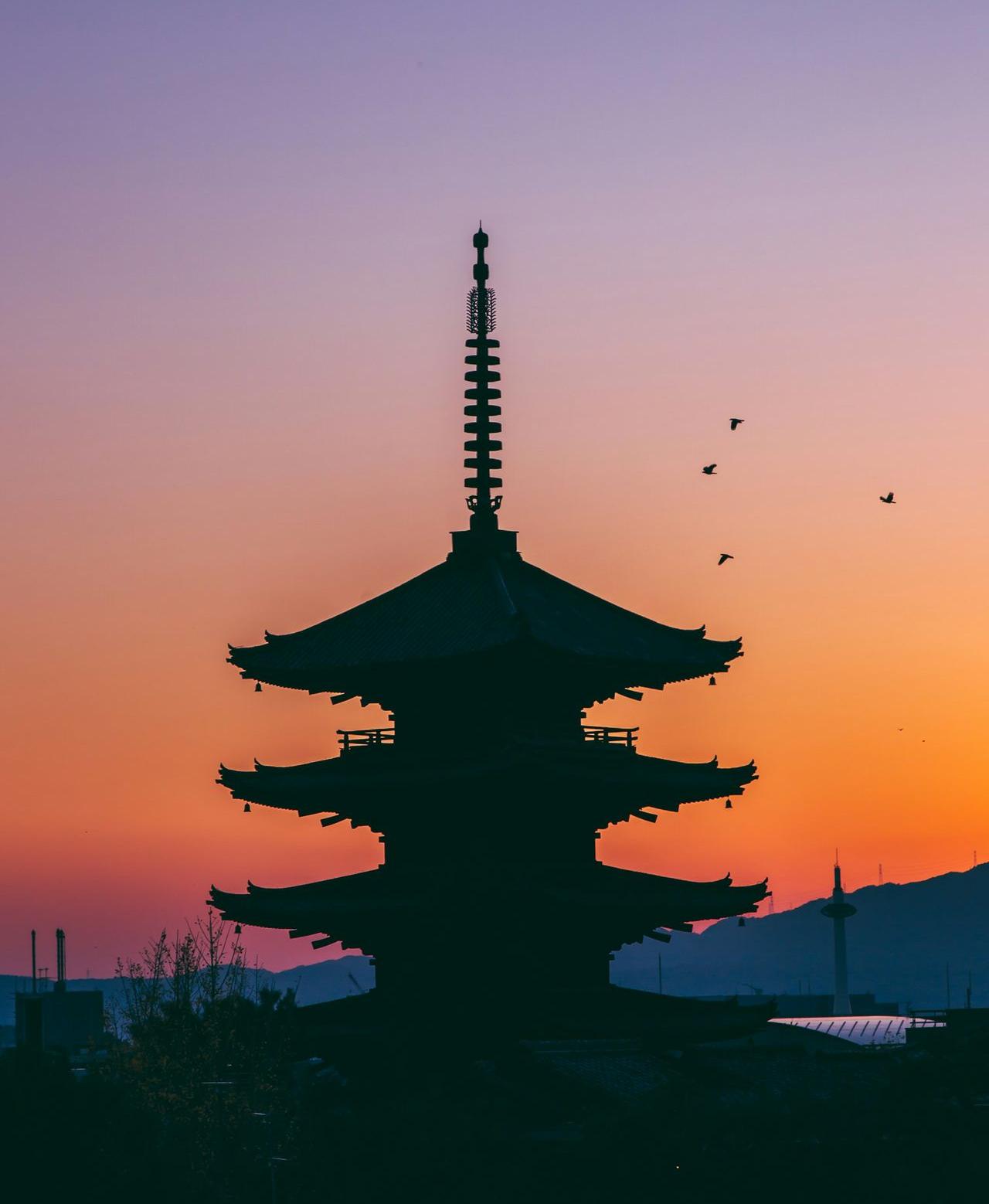 silhouette photo of pagoda